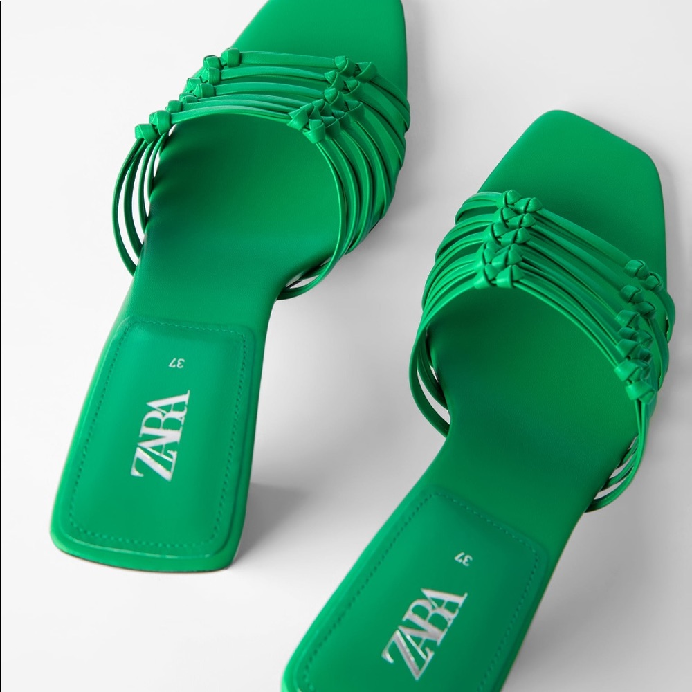 ZARA KNOTTED LEATHER HEELED SLIDES